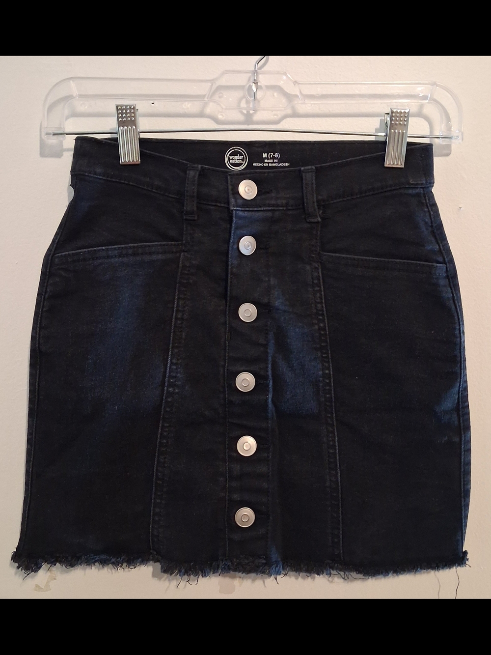 Wonder Nation Girls Black Denim Mini Skirt Button Front Pockets Belt Loops M 7-8